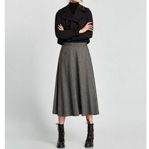 Zara Grey Midi Wool Blend Skirt